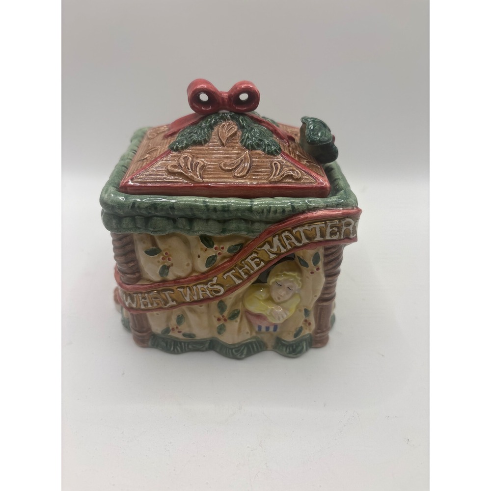 Christmas Ceramic Twas the Night Before Christmas Sugar Bowl with Holly Spoon